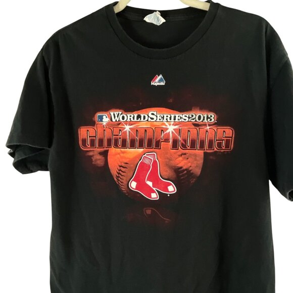 Majestic Boston Red Sox Delta Pro Weight Graphic T-Shirt Black L Mens Short Slee - Picture 6 of 7